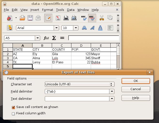 Figure One: Saving a spreadsheet as plain text