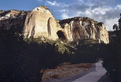 La Ventana - A large natural arch in the sandstone bluffs on the east side of El Malpais Monument. NM Hwy. 117, near Grants, New Mexico