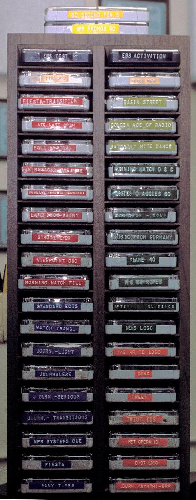 Audio tape cartridges in KRWG-FM control room